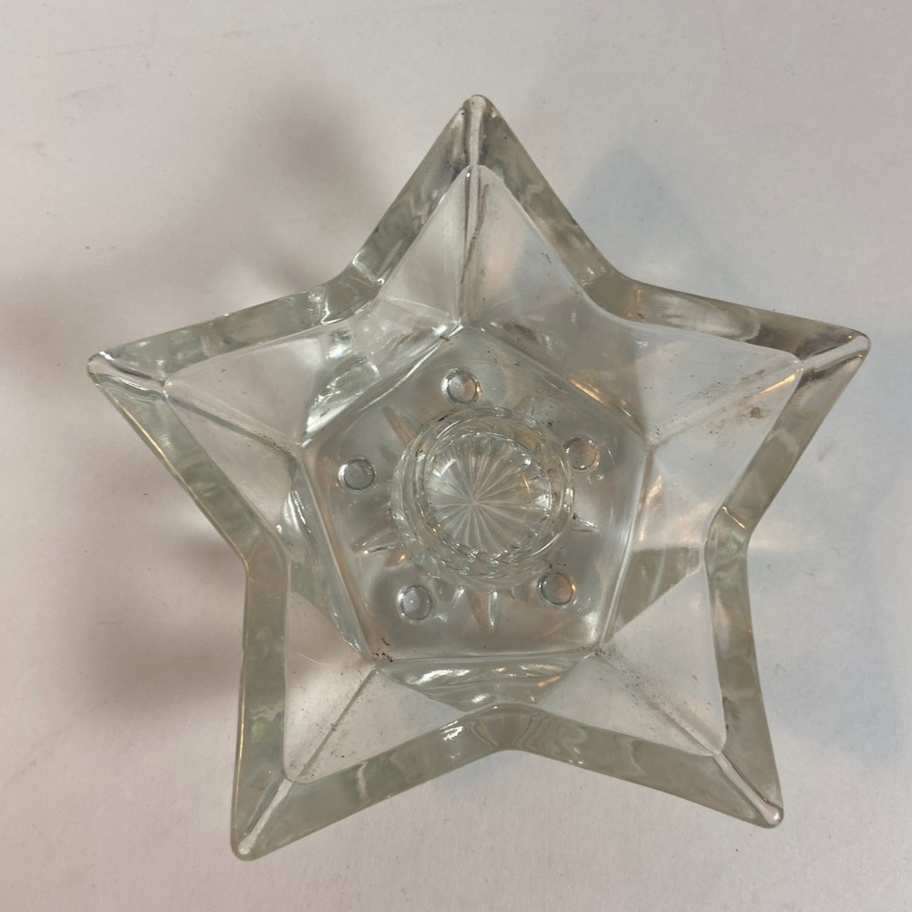 Vintage Clear Glass Star Candle Holders Pair Taper Stick Celestial Decor Set 2